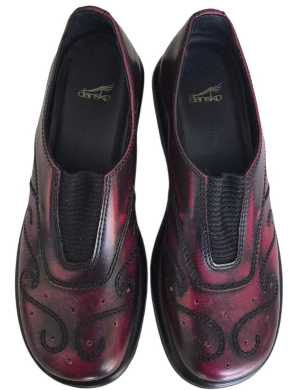 Dansko Two Tone Burgundy Leather Slip On Clogs Size 40  9.5 -10 US